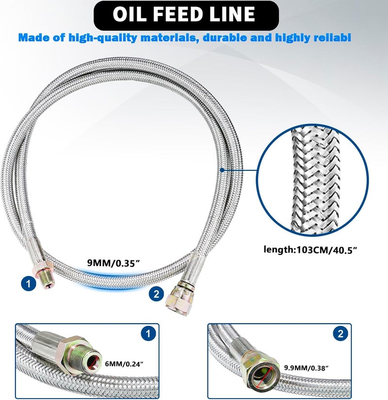 Dueilgo Universal Turbo Charger Oil Feed Line Return Line Drain Pipe Complete Kit - Compatible with T3 T4 T3/T4 T70 T66 T04E, Silver - Image 3